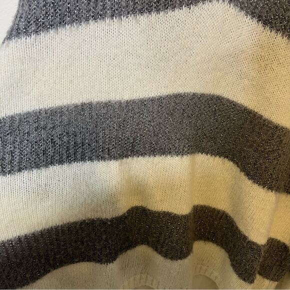 AllSaints Lou Sparkle Jumper Metallic Stripe V Neck Oversized Womens Size S - Picture 11 of 11